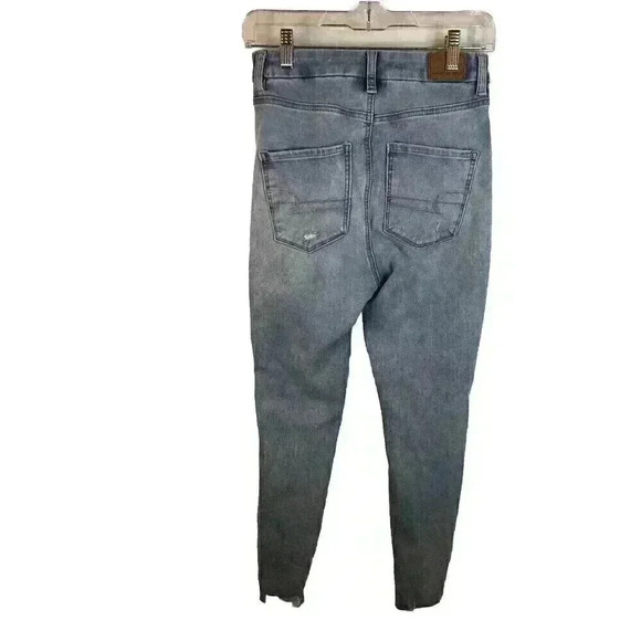 American Eagle Next Level Stretch 360 High Rise Blue Jegging Destroyed 4 Short - Picture 6 of 10